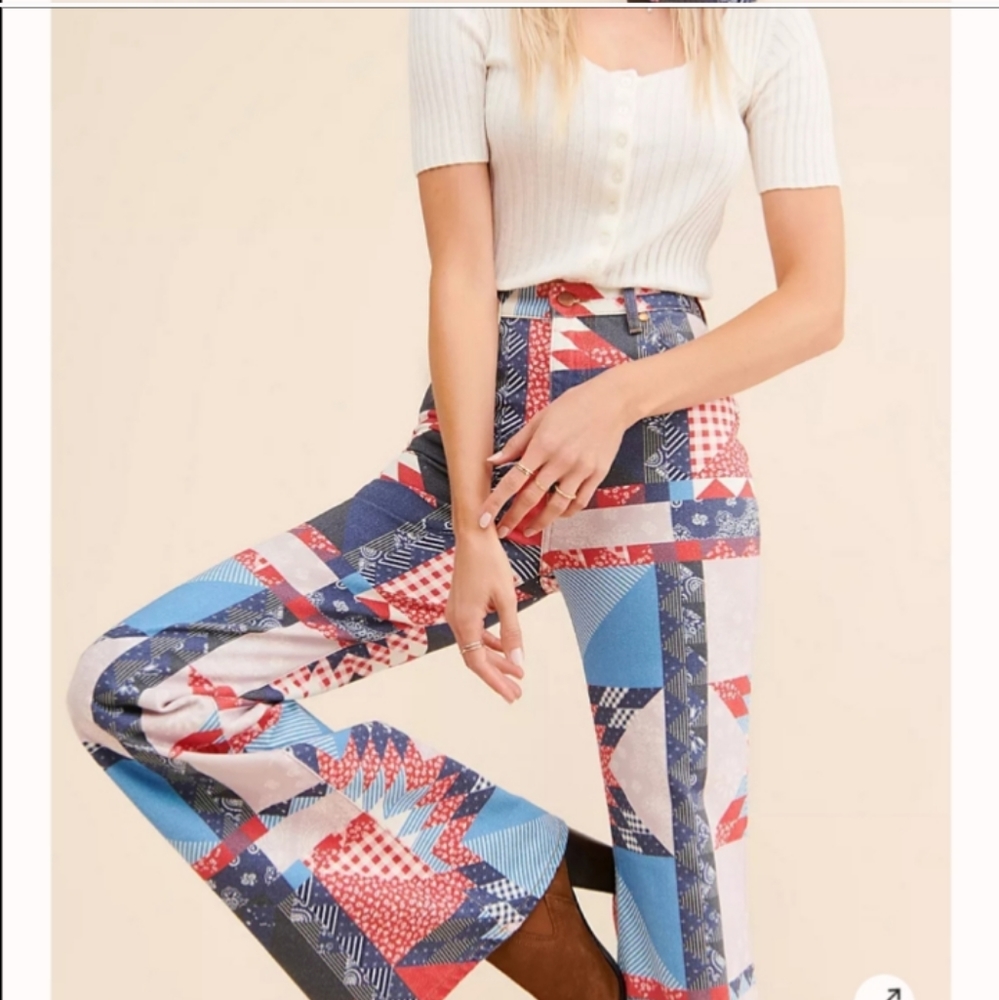 Wrangler Women's Flare Jeans - Blue and Red Patchwork - Picture 3 of 7